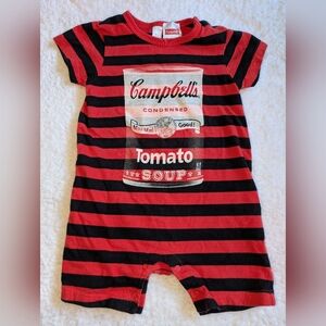 🍅 Fun Campbell's Tomato Soup Red Black Striped Toddler Romper 18-24 Month 🥫